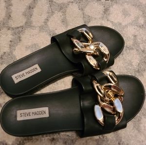 Steve Madden | Shoes | Used Steve Madden Sandals Black With Gold Chain  Womens | Poshmark